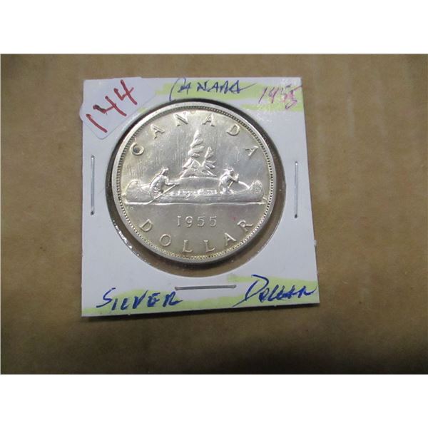 1955 (3 WATERLINE) CANADA SILVER DOLLAR