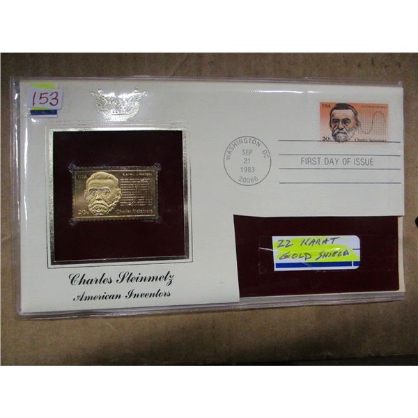 1983 22 KARAT GOLD SHIELD AMERICAN INVENTORS STAMP (ORIGINAL COST $8.00)