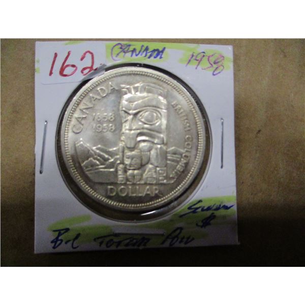 1958 BC TOTEM POLE CANADA SILVER DOLLAR