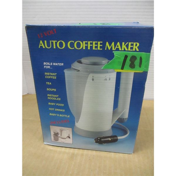 ESTATE/NEW (AS IS):  12 VOLT AUTO COFFEE MAKER IN ORIGINAL BOX