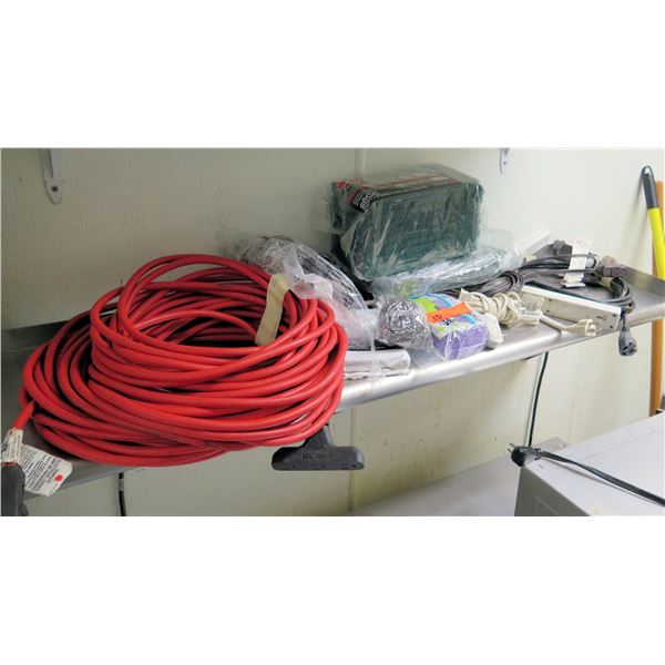 Contents of Shelf: Extension Cords, Surge Protector, Sponges, etc. (shelf not included)