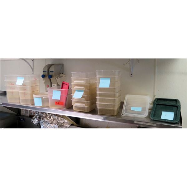 Contents of Shelf: Multiple Plastic Food Storage Bins w/ Some Lids (shelf not included)