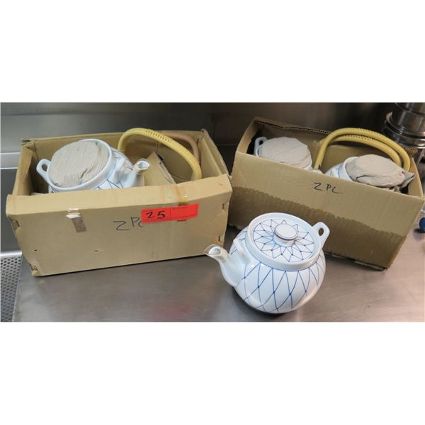 Qty 2 Boxes (4 total) Ceramic Tea Pots w/ Handles 5"H