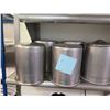 Image 8 : Contents of Shelf: Multiple Plastic Food Storage Bins w/ Some Lids, Metal Tureens, etc
