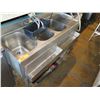Image 2 : Metal 3-Basin Bar Sink w/ 2 Front Wells & Drainboard 48" x 20"