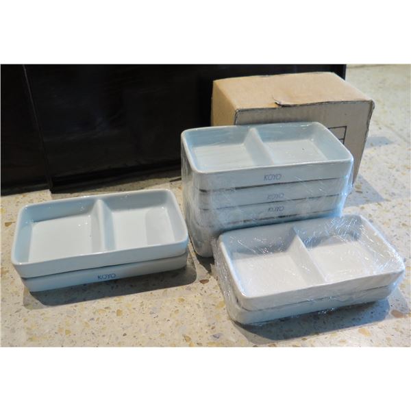 Qty Approx. 58 Koyo White 2-Section Rectangular Condiment Dishes 6"L