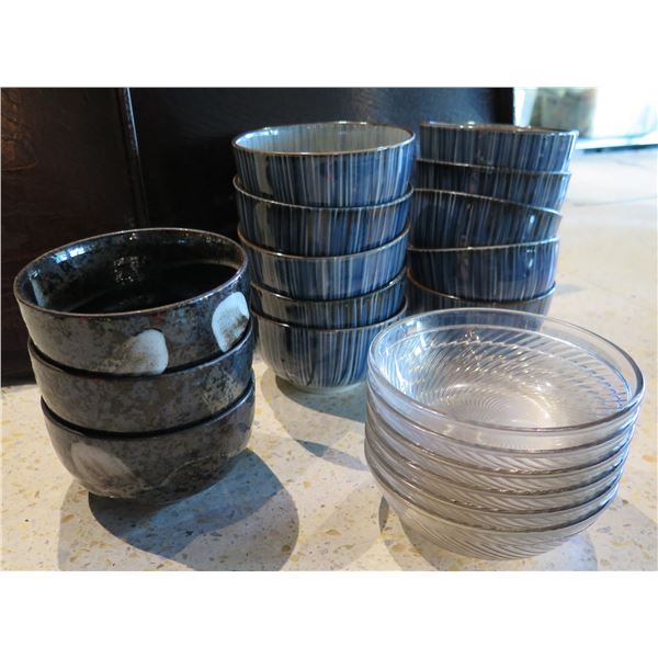 Multiple Ceramic & Clear Bowls, Misc Sizes