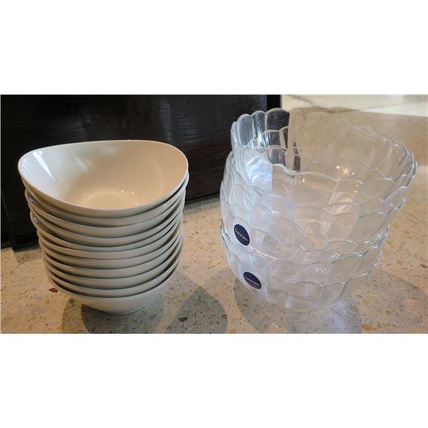 Multiple White Oval Porcelain Bowls & Luminarc Glass Bowls, Misc Sizes
