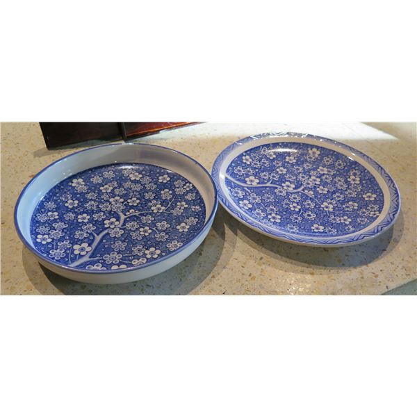Qty 2 Serving Platters w/ Asian Design, 12" Dia