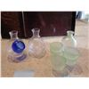 Image 4 : Qty 2  Clear Glass Wine Decanters w/ Chiller Chambers, Sake Bottle & Cups