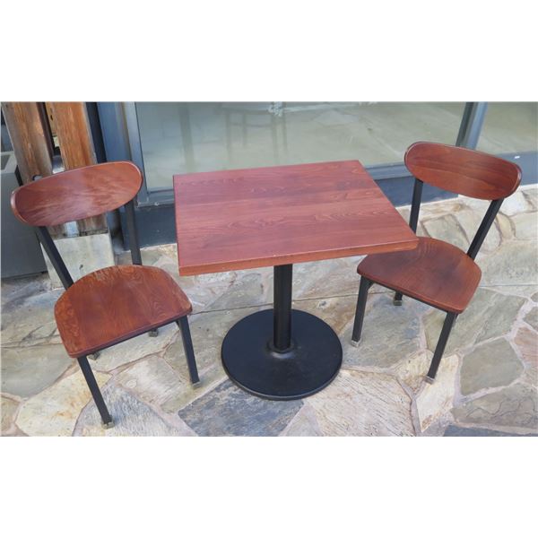 Wooden Table w/ Pedestal Base 30" x 24" x 30" & 2 Matching Chairs