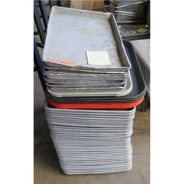 Qty Approx. 50 Metal Baking Sheets, Plastic Trays, etc. (Misc Sizes)