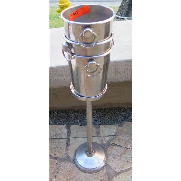 Qty 3 Metal Ice Chilling Buckets & 1 Pedestal Stand (stand approx. 24" tall)