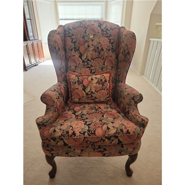 Floral Upholstered Wingback Chair
