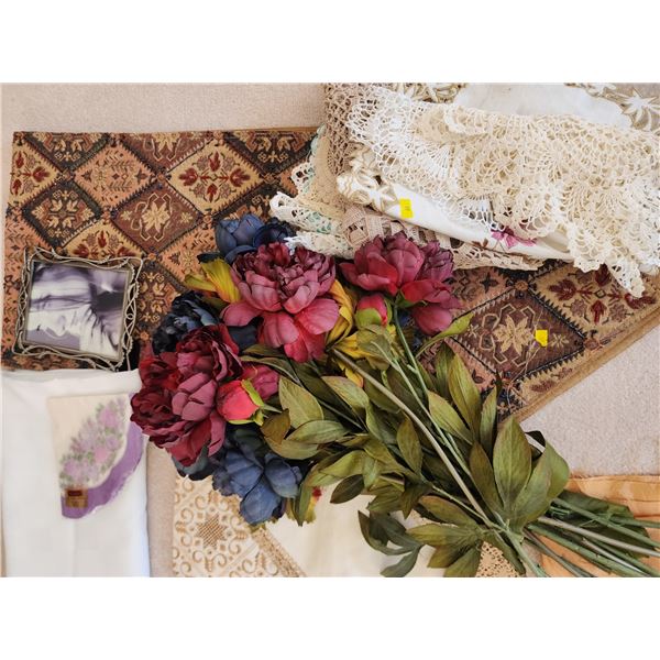 Linen and Silk Flowers with Table Cloths