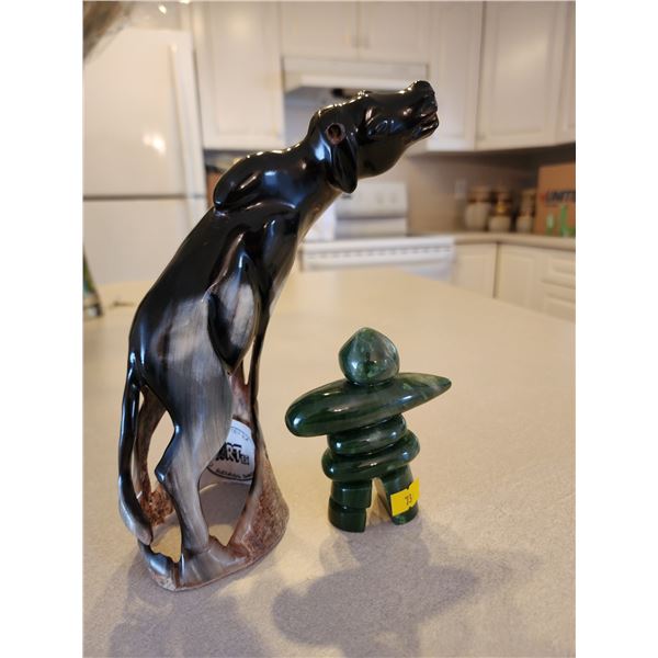 Nephrite Jade Inukshuk and Carved Horn