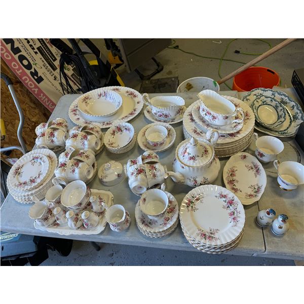 Royal Albert Lavender rose teapot, has been repaired and one gravy boat has been repaired, and a few