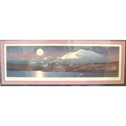 Byron Birdsall print double matted and framed 11.5"x25.5" McKinley Moon 528/950 (3)