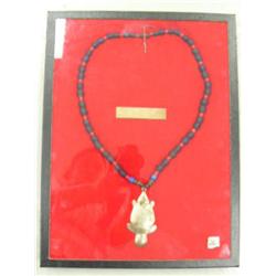 Hudson Bay stamped Fur Trade beaver effigy pendant touch mark JT old blue and red trade beads (3)