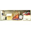Image 1 : Bottom shelf of HP Office Jet printer, large lot of ornaments, Christmas tree fabric, new Christmas 