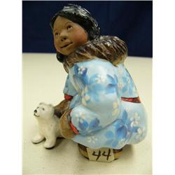 C. Allen Johnson figure 5" tall little girl with blue kuspuk and white dog, done in 1962 (244)