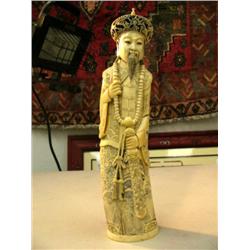 13" ivory oriental sculpture of a man w/ sword, fabulous detail, excellent condition (3)