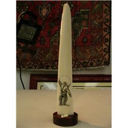 13" white ivory walrus tusk scrimshawed with a Eskimo dancer, by Alvin Aninggou (3)
