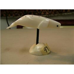 4.5" long narwhale with inset baleen spots and eye mounted on ivory base, by Quentin Osenk (3)