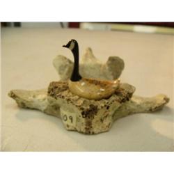 2" whalebone and ivory Canadian goose sitting on a vertebrae nest by Aninggou from Savoonga (2)