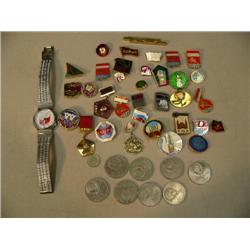 Lot of Russian coins, watch, asst Russian military coins (700)