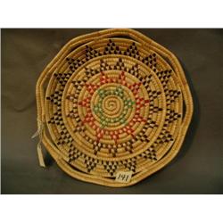 8" basket tray decorated red, blue and purple dyed seal gut by Minnie Carl from Kipnuk (3)