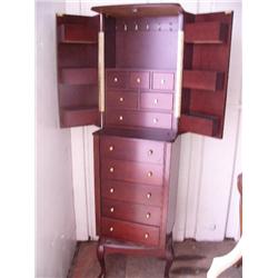 Revolving jewelry cabinet on Queen Anne Legs with mirror back (241)