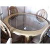 Image 2 : Round mahogany table with Queen Anee legs, glass top, 4 balloon back chairs (241)
