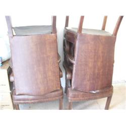 four brown wood chairs, nagahide upholstery (241)