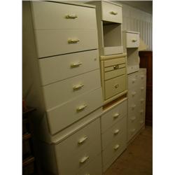 Lot of three white dressers , three night stands and a lamp (241)