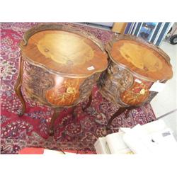 Outrageous pair of American nightstands, carved and inlaid, Circa 1920 retail: $2500 (242)