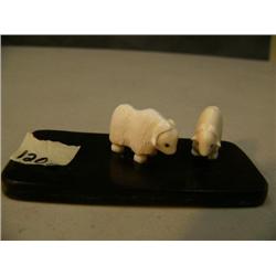 CHOICE ON 3: Group of two ivory musk oxen mounted on baleen by Robert Kokuluk from King Island (2)