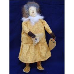 Chevak doll with beaded eyes and mouth signed Rosalie Paniyok 11" (2)