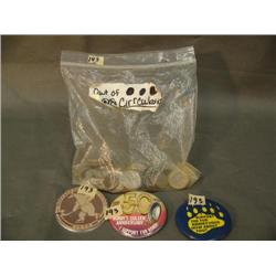lot of foreign coins and Fur Rondy buttons (2)