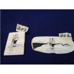 2 scrimshawed ivory by Karson Sockpick   1.75  1.74
