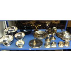 Large lot consisting of 3 Gorham silver plated bowls, intl. sterling silver bowl, green glass bowl, 