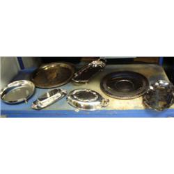 Onita silver plated 3ft 7in bowl, 3 silver plated trays, Wallace silver plated dish, baroque silver 