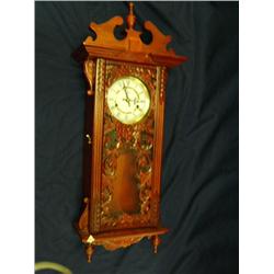 Wood Vienna regulator wall clock ornately carved wood case circ. 1970 (241)