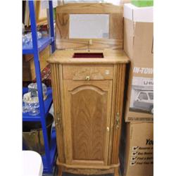 Oak standup jewelry box w/ assorted. Costume jewelry (241)