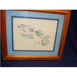 Hemstitched picture of Hawaiian islands in koa wood frame (2)