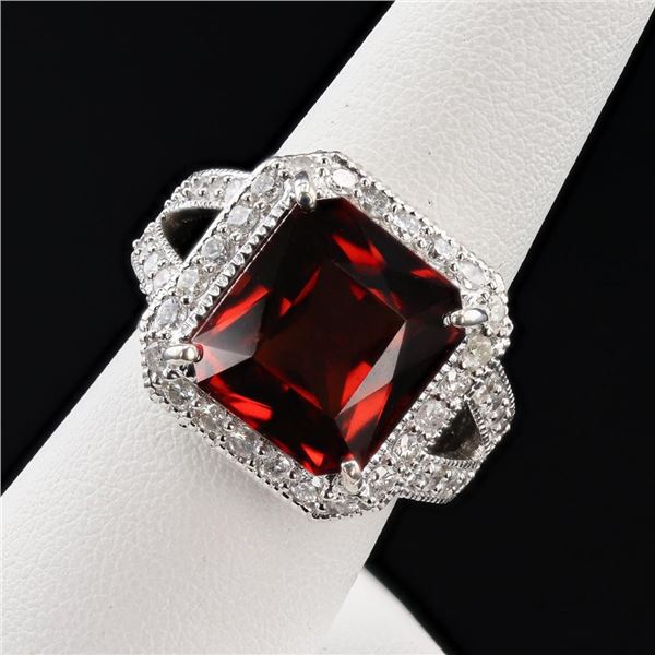 11.83 ctw Spessartite Garnet and 2.36 ctw Diamond 14K White Gold Ring