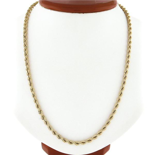 Unisex 14K Yellow Gold 20.5" 4mm Solid Rope Chain Necklace w/ Barrel Push Clasp