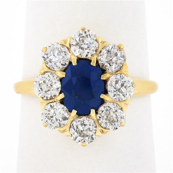 Antique Victorian 14k Gold 2.40 ctw AGL Burma No Heat Sapphire & Diamond Halo Ri