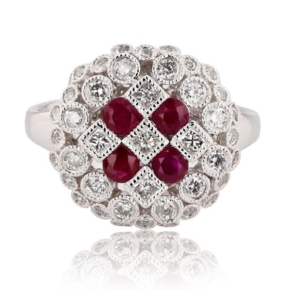 0.70 ctw Diamond and 0.66 ctw Ruby Platinum Ring