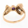 Image 6 : Vintage Retro 14k Rose Gold 3.3mm Round Bezel Amethyst Polished Bow Ribbon Ring